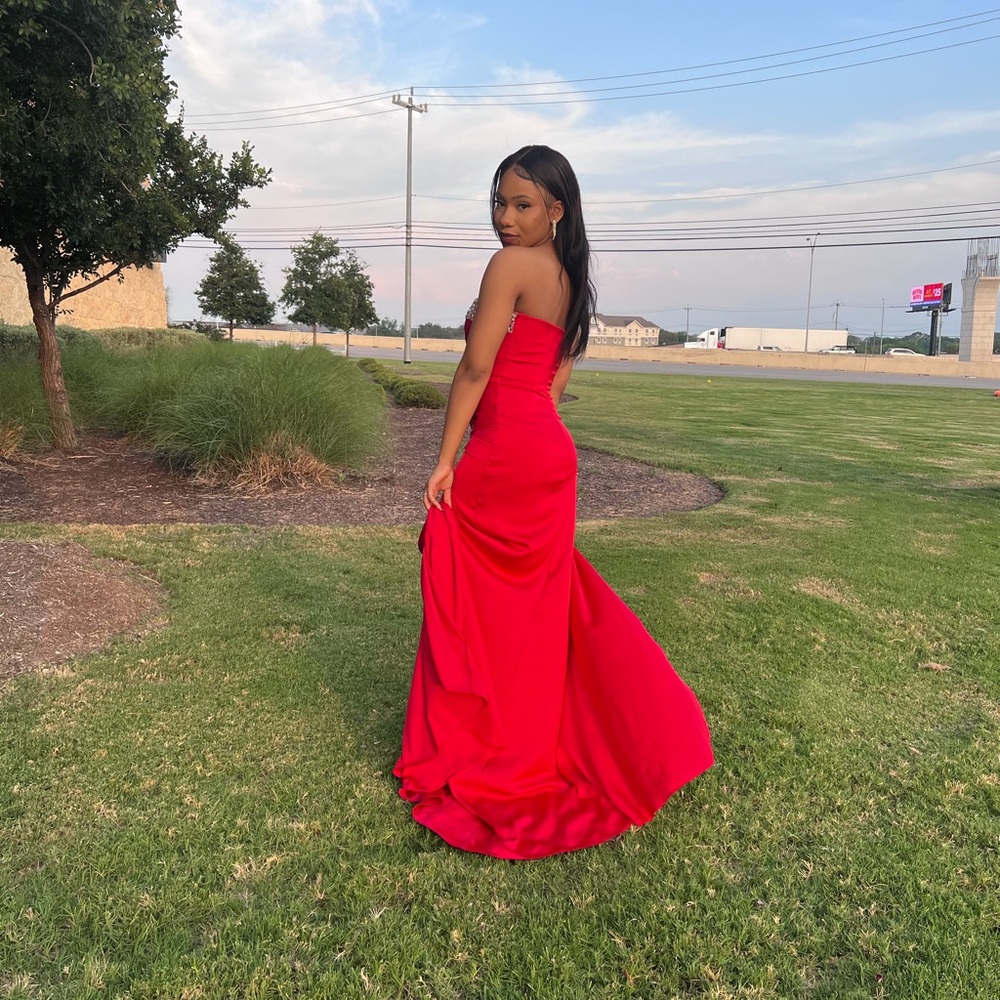 Red Dress Boutique Strapless Red Prom Gown - Picture 3 of 3